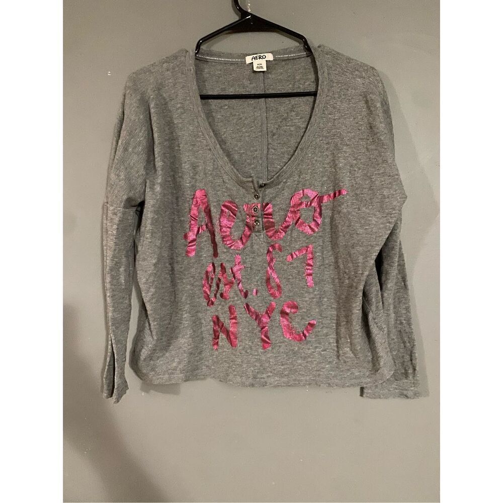 Aeropostale EST 87 NY Gray Thermal Long Sleeve Top Sweater Size Medium